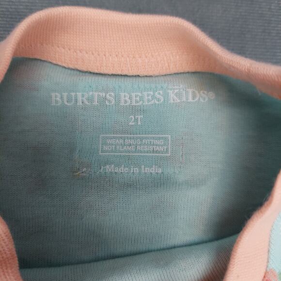Burt's Bees Floral Organic Cotton Snug Fit Pink & Teal Pajama Set 2T - Picture 4 of 7